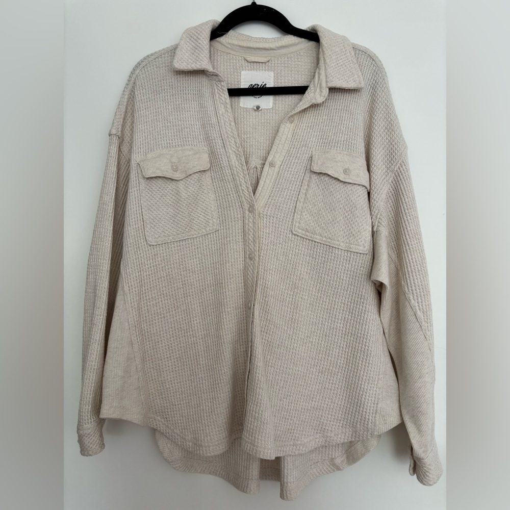 Joie Cream Waffle-Knit Button-Front Sweater Shirt